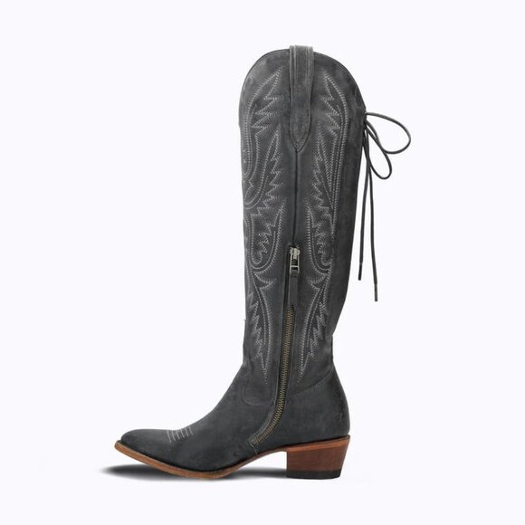🆕Women Black Polyurethane Over the Knee Adjustable Thigh High Cowgirl Boot - Picture 3 of 6